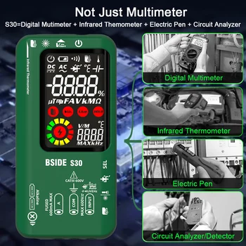 BSIDE Smart Digitaalne Multimeeter Infrapuna Temperatuuri 15V Diode LED Tester True RMS 9999 DC AC Pinge Laetav Multiteter DMM