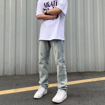 Y2k Ripitud Teksad Meeste Vintage Streetwear Vabaaja Püksid Sobivad Kõrge Street Suvel Moe Slim-Korea, Sügis Denim Skinny Püksid