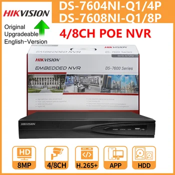 Hikvision 4K PoE NVR 4CH DS-7604NI-Q1/4P 8CH DS-7608NI-Q1/8P 8MP kahesuunaline Audio Jaoks CCTV Turvalisus Kaamera Võrgu videosalvesti