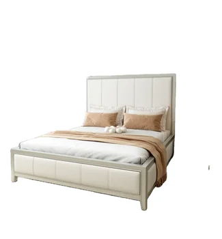 Prantsuse kerge luksuslik kreem-stiilis täispuidust voodi magamistoas printsess voodi Ameerika kirss puit pehme seljatoe kuningas voodi