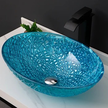 Crystal klaasist valamu vannituba kunsti kerge luksus kraanikauss kodu kraanikauss vannituba ovaalne countertop basseini BW21-087