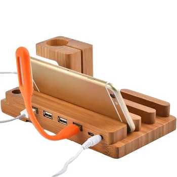 Multifunktsionaalne mood Bambusest Laadimine USB Dock Telefon Tahvelarvuti Hoidik Mount Apple Vaata Telefoni Omanik