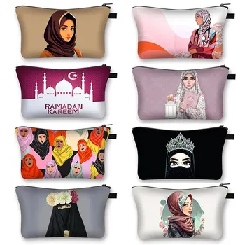 Islami Hijabs Tüdruk Prindi Kosmeetikatoodete Puhul Moslemi Naiste Meik Kotid Korraldaja Kott Moe Huulepulk Storage Pouch Kosmeetika-Kotid Kingitus