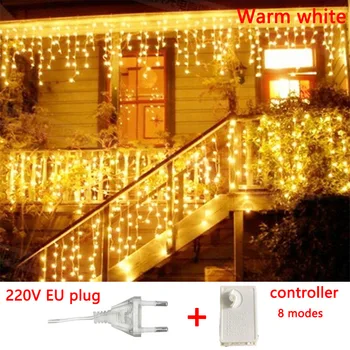 EL 220V LED Kardin Icicle String Valgus Talve Tänaval Kaunistused Koju Maja Jõulud Vanik Väljas Droop 0.6-0.8 m