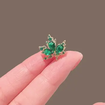 Naiste Mood Roheline Kristall Maple Leaf Prossid Naiste Luksus Kollase Kulla Värvi Sulam, Tsirkoon Taim Sõle Haaknõelad