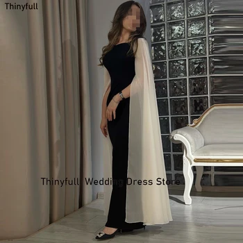 Thinyfull Elegantne Merineitsi Tanssiaiset Kleit Pikkade Varrukatega Saudi araabia Õhtu Pool Hommikumantlid 2023 Dubai Must ja Valge Formaalne Sündmus Kleit