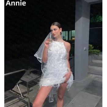 Annie Käsitöö Luksus Suled Tanssiaiset Kleidid Valge Mini Lühike Õhtukleit Pulmapidu Kokteiliefekti 2023 Vestidos De Noche