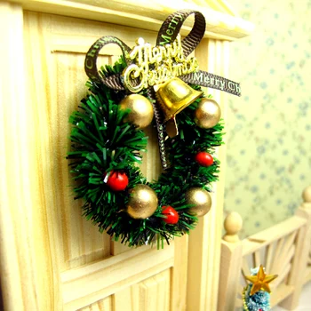 1tk Nukumaja Kääbus Jõulud Pärg Vanik koos Kellad Helmed Xmas Ornament Home Decor Aksessuaar Re-tud 1:12 Mänguasi