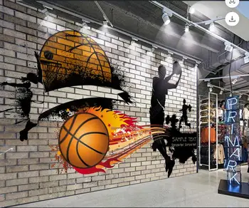 Custom seinamaaling 3d foto tapeet Telliskivi seina korvpalli spordi fitness seadmed home decor tapeet seinte 3 d elutuba