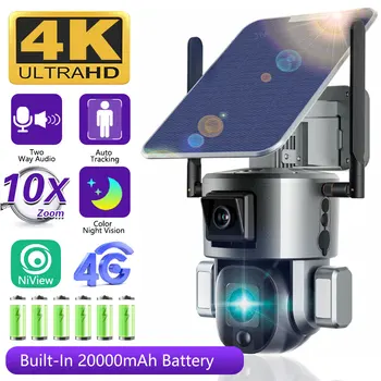 4K HD Dual Scrceen Eelvaade 4G Päikese Kaamera Väljas Jälgimine, WIFI, 10X Optiline Suum, kahesuunaline Audio, Värv Öise Nägemise CCTV Kaamera