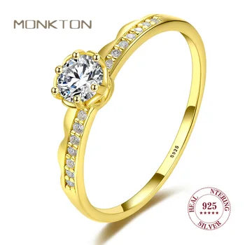 Monkton S925 Sterling Hõbe abielusõrmused Naiste Gold Flower Tsirkoon Ringi Laine Trahvi Ehteid Sõbranna Aastapäeva Rõngad