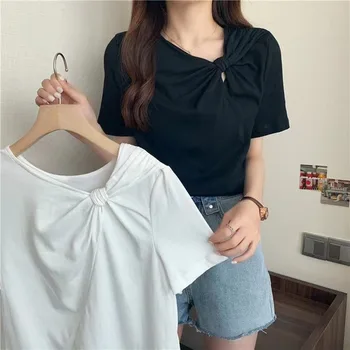 2023 Ropa Mujer Naine Uue O-kaeluse Vibu Tshirts Lühikesed Varrukad Suvel Tees Slim Armas T-Särk Casual Fashion korea Tahke Tops