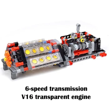 KES kuue käigulise V16 läbipaistev mootori kombinatsiooni building block mootori mudel laste elektriline mänguasi ehitusplokk