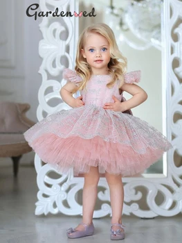 Läikiv Baby Girl Dress Pundunud Flower Girl Kleidid Armas Printsess Tüdrukute Kleit Lapse Pulmapidu Kleit Suvel Kleidid, Lapsed