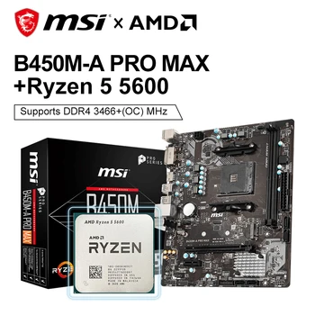 MSI B450M PRO MAX Emaplaat+AMD Ryzen 5 5600 CPU Kit, Micro ATX DDR4 M. 2 USB3.2 STAT 3.0 64G SSD Pesa AM4 Placa Mae