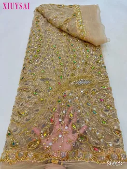 Luksus Käsitöö Beaded Pits Kangas lilledega Tikandid 3D-Materjale, Aafrika Dubai Pearl Tülli Kleidi Pits Kanga Õmblemine