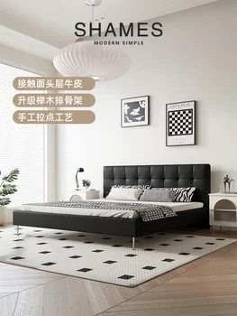 Magamistoa mööbel kerge prantsuse voodi lihtne must valgus luksus nahast voodi atmosfääri magamistuba pulm voodi